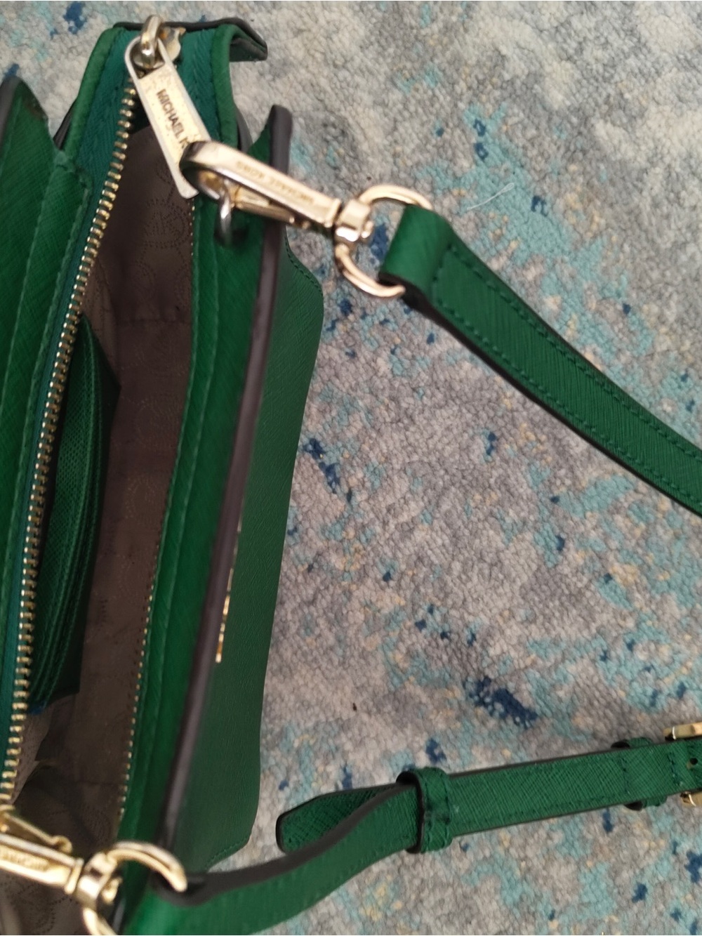 Michael Kors Emerald Green Leather Crossbody with Gold Hardware